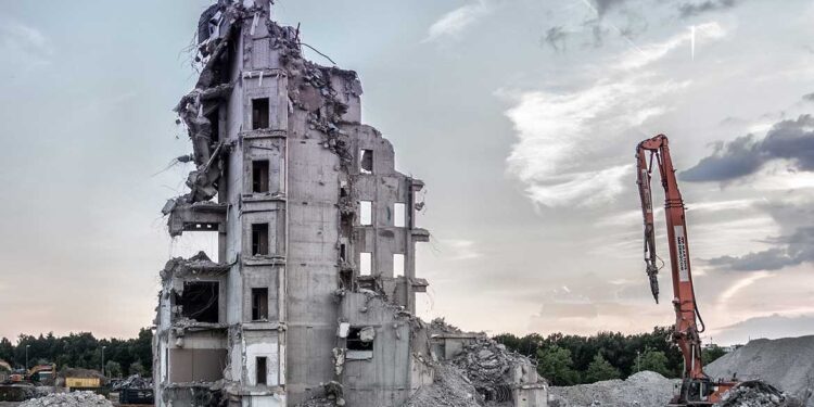 A building getting demolished