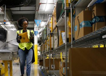 girl working in amazon warehouse