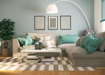 Picture of modern, comfortable living room. Render image.