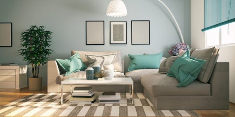 Picture of modern, comfortable living room. Render image.