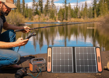Man Using A Portable Solar Generator