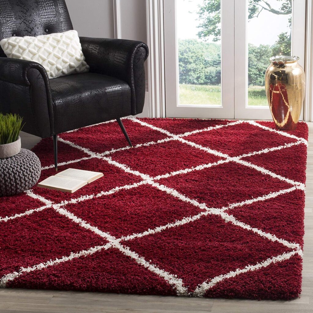 Maroon or red rugs for beige couch