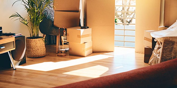 Packed box before moving home