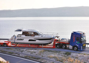 Truck loaded with boat