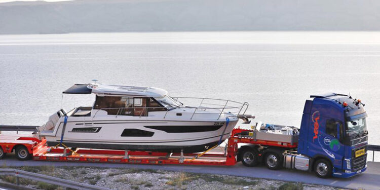 Truck loaded with boat