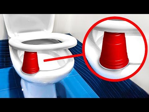 red cup under the toilet