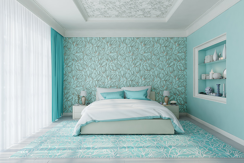 decorated room with sky blue painting