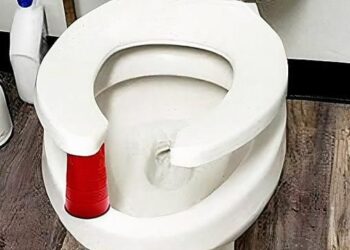 red cup under the toilet