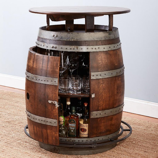 wine barrel table with storage
