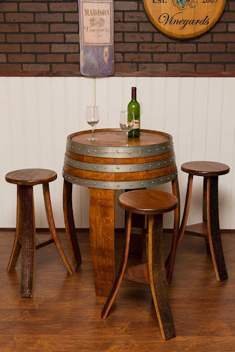 wine barrel table with open structure