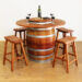 A wooden wine barrel table