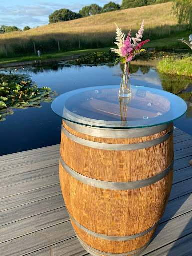 wine barrel table with glass top
