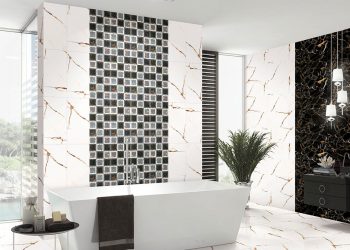 white tile in bathroom